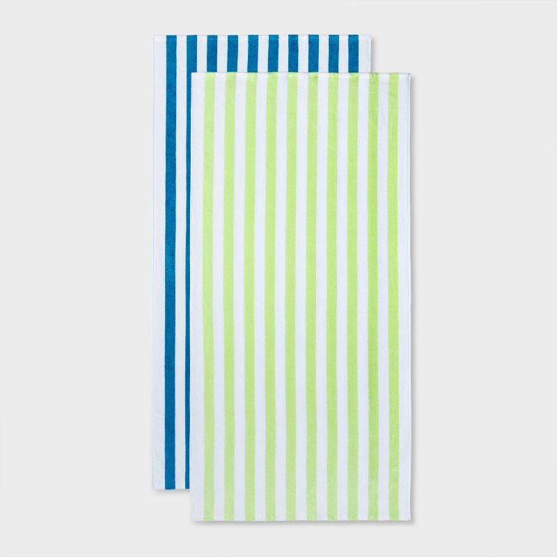 slide 1 of 4, 2pk Striped Beach Towels Blue/Green - Sun Squad™, 2 ct