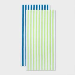 2pk Striped Beach Towels Blue/Green - Sun Squad™