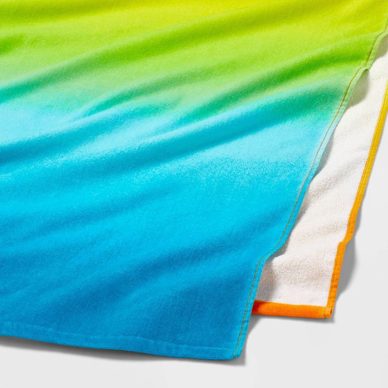 slide 3 of 4, Gradient Beach Towel Blue/Yellow/Orange - Sun Squad™: Velour Cotton, Ombre Design, Lightweight, Machine Washable, 1 ct