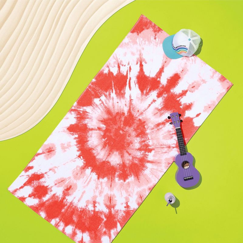 slide 2 of 4, Tie Dye Beach Towel Red - Sun Squad™: Lightweight Cotton Terry, Machine Washable, Art Design, 1 ct