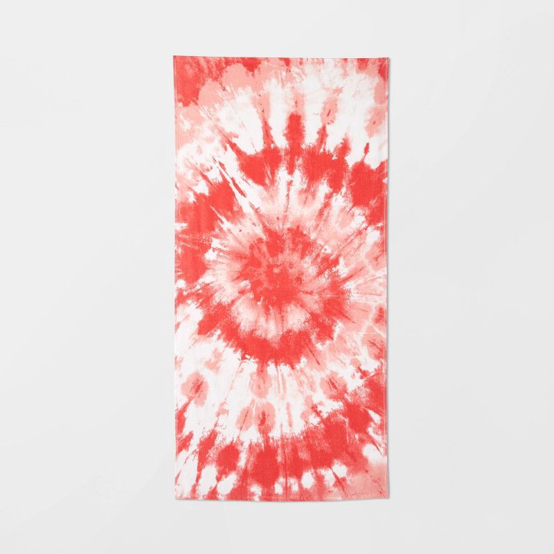 slide 1 of 4, Tie Dye Beach Towel Red - Sun Squad™: Lightweight Cotton Terry, Machine Washable, Art Design, 1 ct