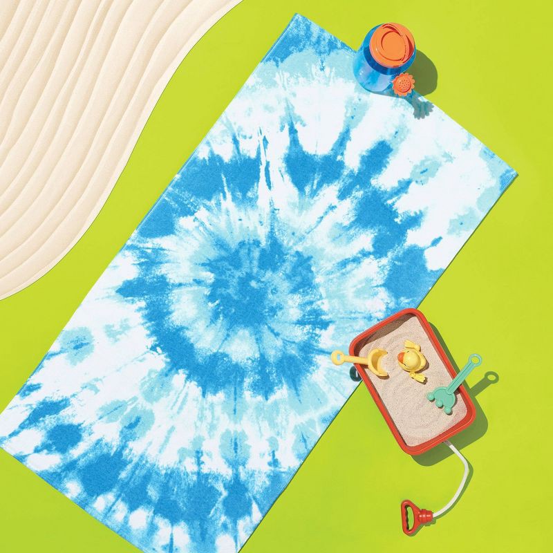 slide 2 of 4, Tie Dye Beach Towel Blue - Sun Squad™: Cotton Terry, Abstract Art Design, Lightweight, Quick Dry, 1 ct