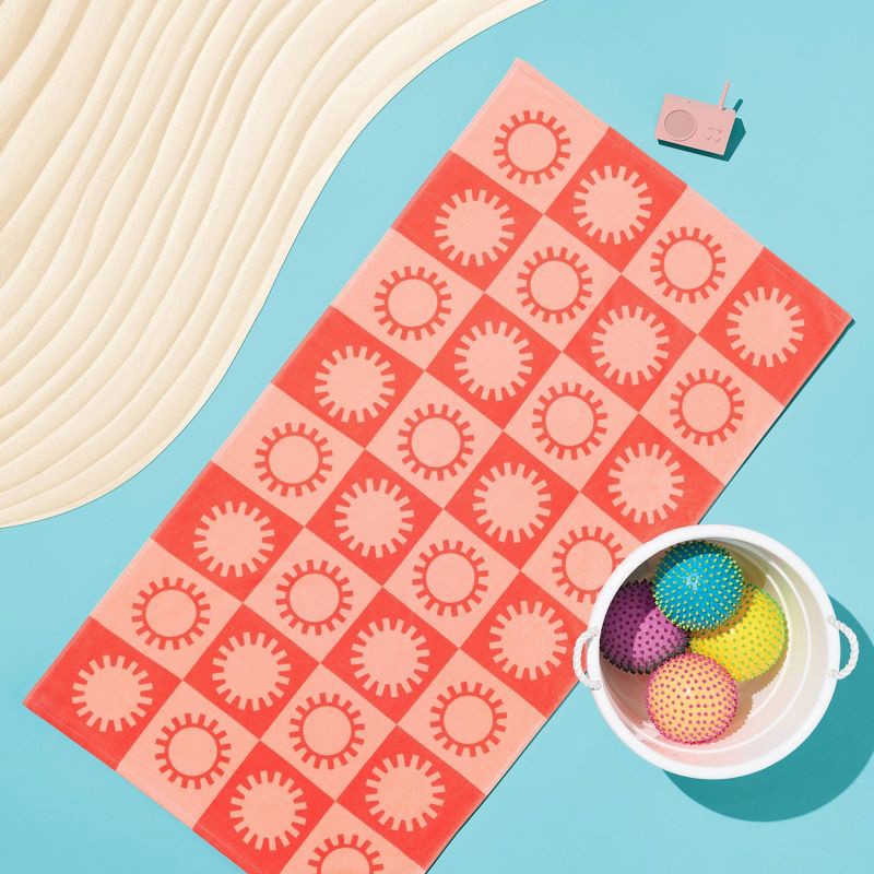 slide 2 of 4, Checkered Sun Beach Towel Coral - Sun Squad™: Velour Cotton, Lightweight, Pool & XL Size, 1 ct