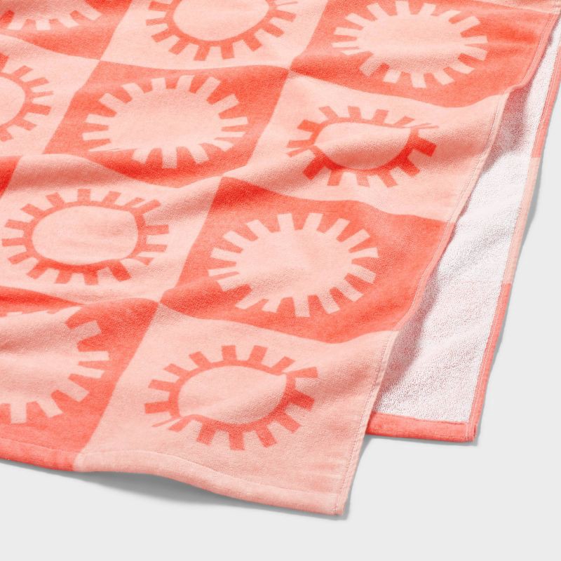 slide 3 of 4, Checkered Sun Beach Towel Coral - Sun Squad™: Velour Cotton, Lightweight, Pool & XL Size, 1 ct