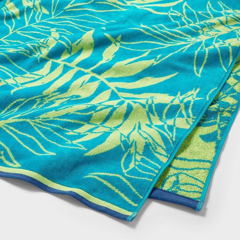 slide 2 of 3, XL Jacquard Palm Leaf Beach Towel - Sun Squad™: 100% Cotton, Lightweight, Machine Washable, Terry Construction, 1 ct