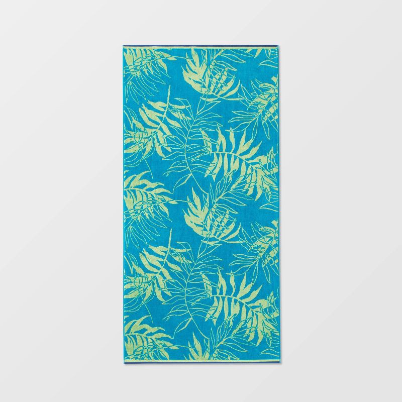 slide 1 of 3, XL Jacquard Palm Leaf Beach Towel - Sun Squad™: 100% Cotton, Lightweight, Machine Washable, Terry Construction, 1 ct