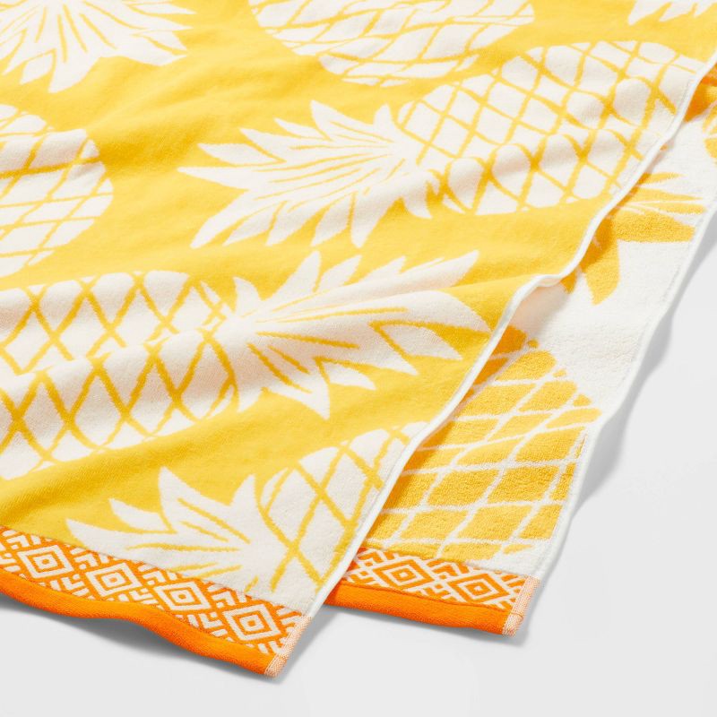 slide 2 of 3, XL Jacquard Pineapple Beach Towel Yellow - Sun Squad™: 100% Cotton, Lightweight, Machine Washable, Terry Construction, 1 ct