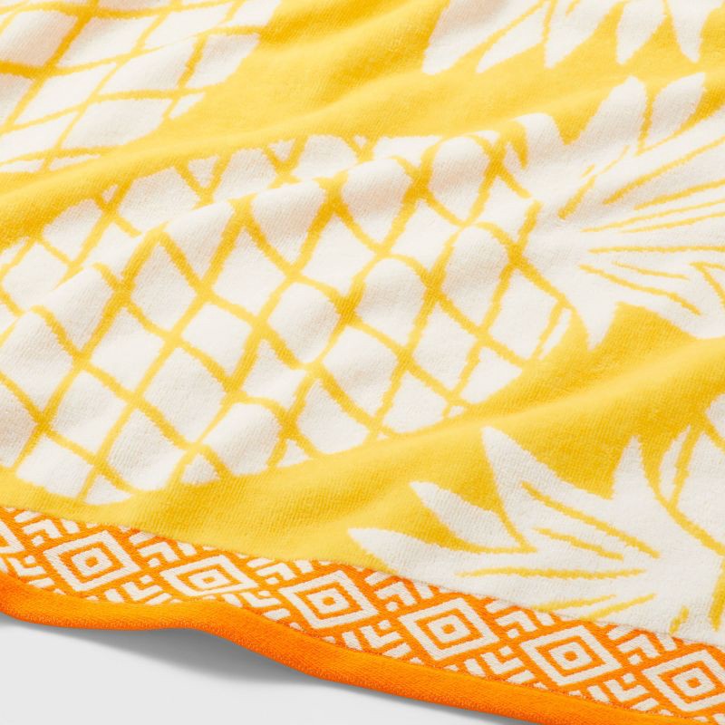 slide 3 of 3, XL Jacquard Pineapple Beach Towel Yellow - Sun Squad™: 100% Cotton, Lightweight, Machine Washable, Terry Construction, 1 ct