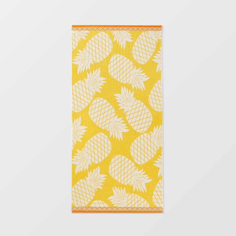 slide 1 of 3, XL Jacquard Pineapple Beach Towel Yellow - Sun Squad™: 100% Cotton, Lightweight, Machine Washable, Terry Construction, 1 ct