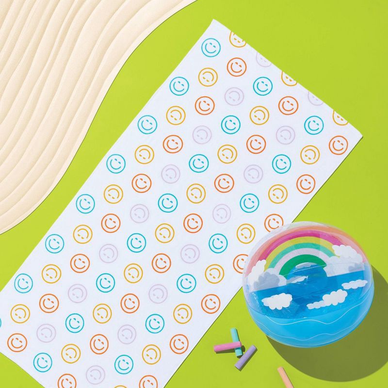 slide 2 of 4, Smiles Beach Towel - Sun Squad™: Cotton Terry, Emoji Pattern, Lightweight, All Ages, Machine Washable, 1 ct