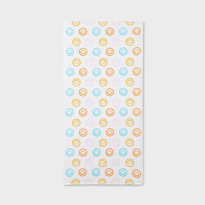 slide 1 of 4, Smiles Beach Towel - Sun Squad™: Cotton Terry, Emoji Pattern, Lightweight, All Ages, Machine Washable, 1 ct