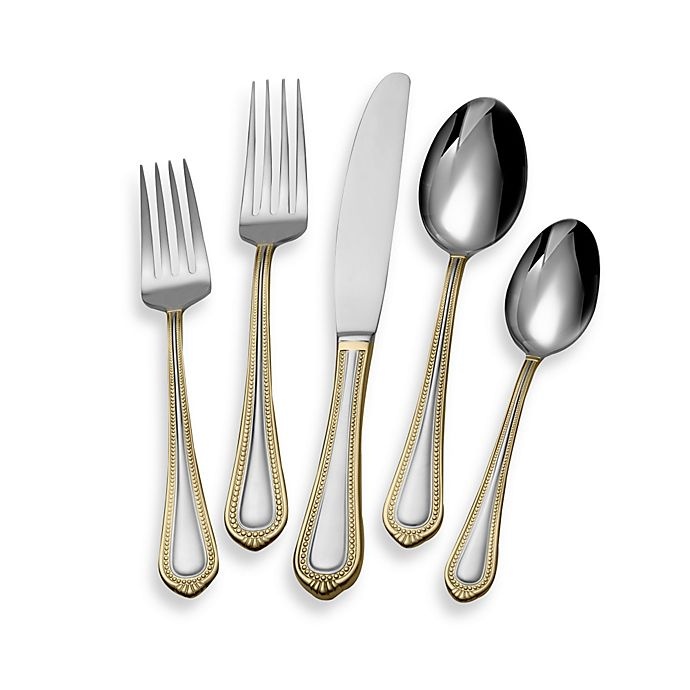 slide 1 of 1, Mikasa Regent Bead Gold Flatware Set, 65 ct