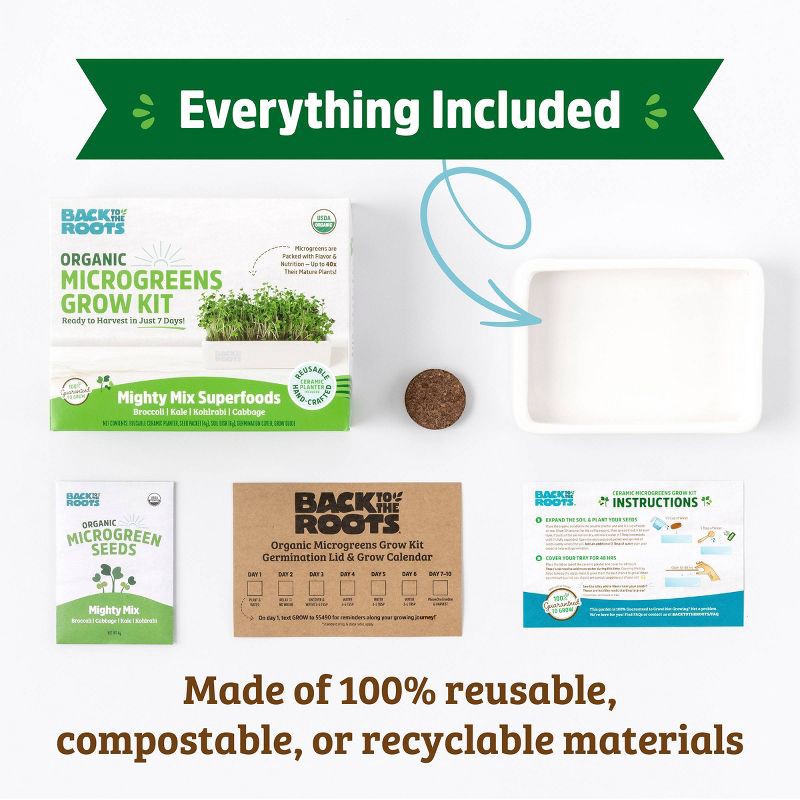 slide 5 of 11, Back to the Roots Organic Mighty Mix Superfoods Microgreens Grow Kit With Ceramic Planter, 1 ct