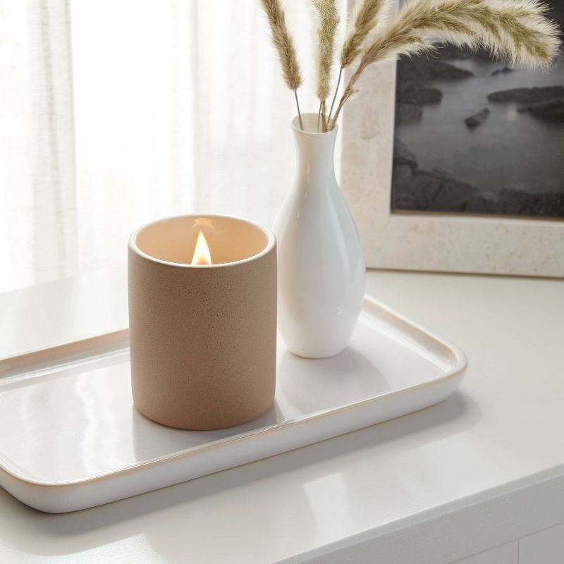 slide 2 of 3, 6oz Matte Textured Ceramic Wooden Wick Candle Brown / White Sage and Thyme - Threshold™, 6 oz