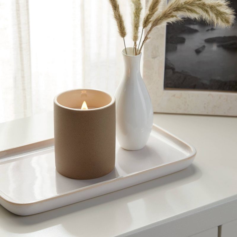 slide 2 of 3, 6oz Matte Textured Ceramic Wooden Wick Candle Brown / Coconut Water and Orchid - Threshold™: Soy Wax Blend, Nautical Decor, 28hr Burn Time, 6 oz