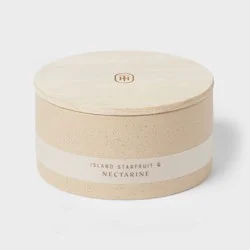 3-Wick 14oz Matte Textured Ceramic Wooden Wick Candle Ivory/Island Starfruit and Nectarine - Threshold™: Soy Wax Blend, Spring Decor