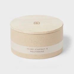 3-Wick 14oz Matte Textured Ceramic Wooden Wick Candle Ivory/Island Starfruit and Nectarine - Threshold™: Soy Wax Blend, Spring Decor
