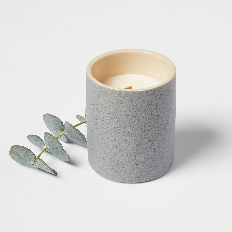 slide 3 of 3, 6oz Matte Textured Ceramic Wooden Wick Candle Gray / Lavender Eucalyptus - Threshold™, 6 oz