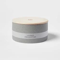 3 Wick 14oz Matte Textured Ceramic Wooden Wick Candle Gray/Lavender Eucalyptus - Threshold™: Soy Wax Blend, 48hr Burn Time