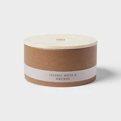 3 Wick 14oz Matte Textured Ceramic Wooden Wick Candle Brown / Coconut Water and Orchid – Threshold™;