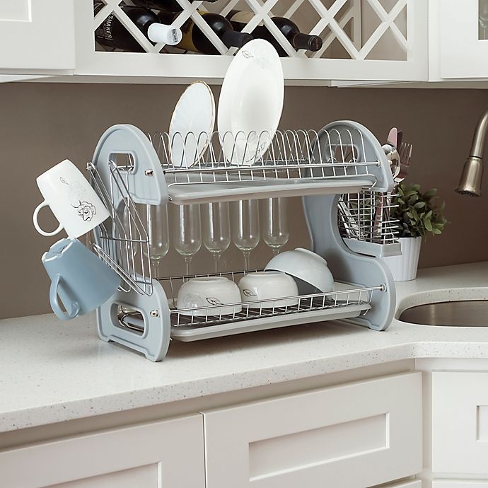 slide 2 of 2, Home Basics 2-Tier Dish Drainer - Grey, 1 ct