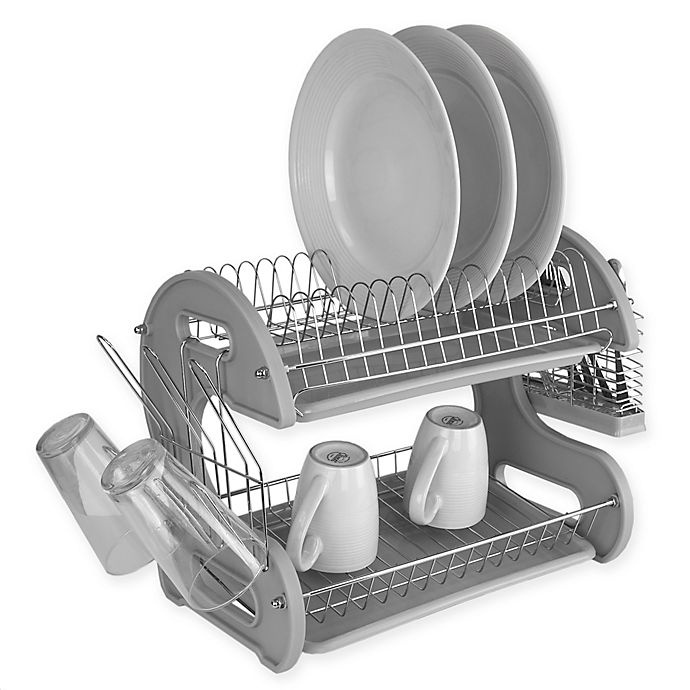 slide 1 of 2, Home Basics 2-Tier Dish Drainer - Grey, 1 ct