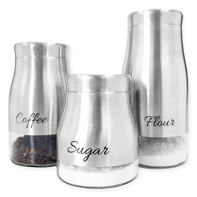 slide 1 of 2, Home Basics Stainless Steel Canister Set with See-Through Glass Base, Silver, 3 ct