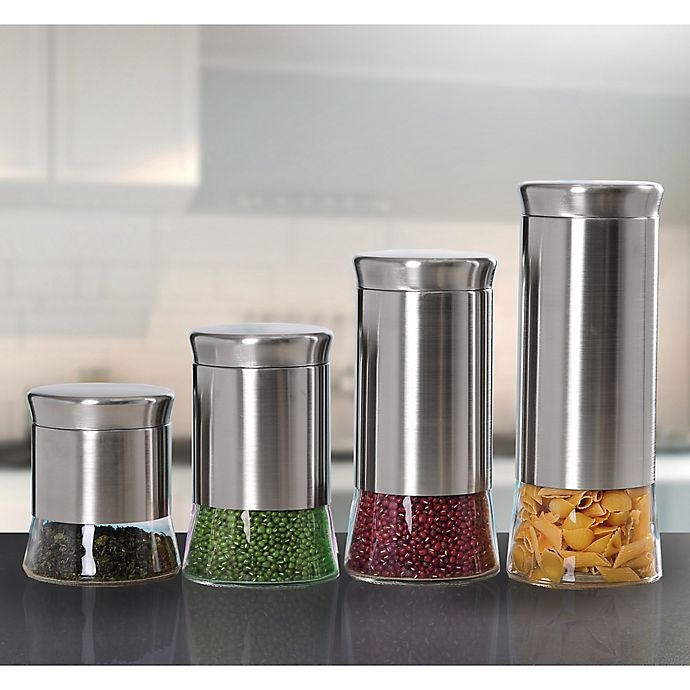 slide 2 of 2, Home Basics Essence Stainless Steel Canister Set, 4 ct