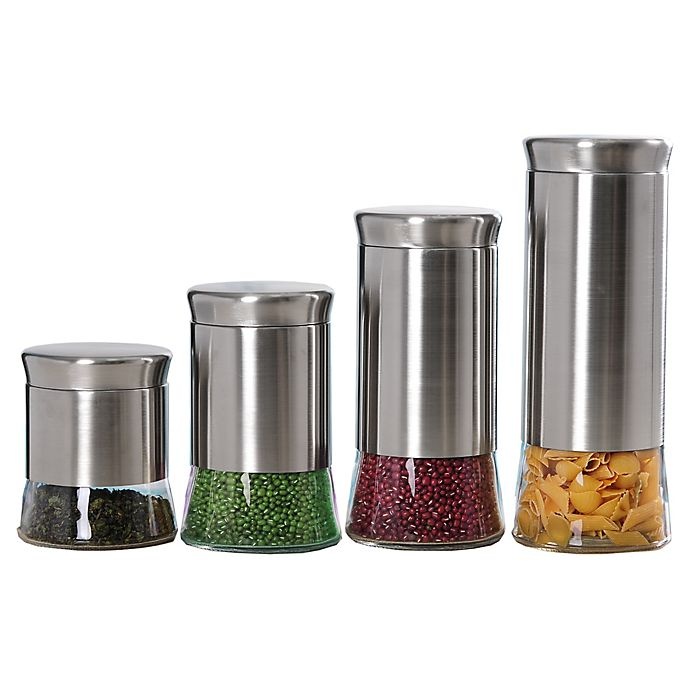 slide 1 of 2, Home Basics Essence Stainless Steel Canister Set, 4 ct