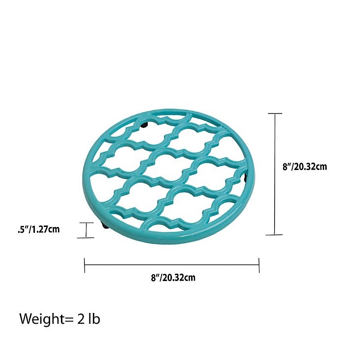 slide 3 of 3, Home Basics Cast Iron Trivet - Turquoise, 1 ct