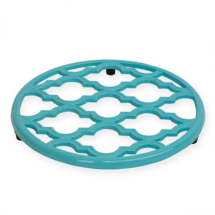 slide 1 of 3, Home Basics Cast Iron Trivet - Turquoise, 1 ct