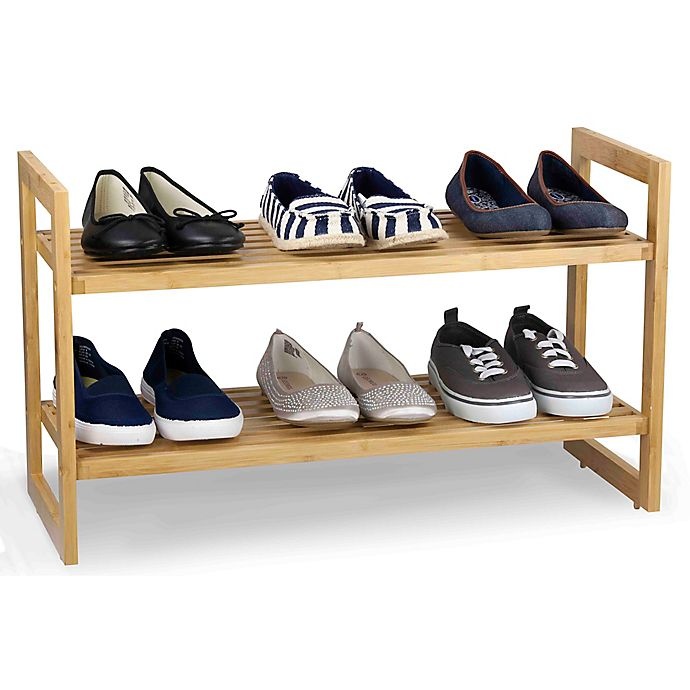 slide 1 of 2, Sunbeam 2-Shelf Bamboo Shoe Organizer, 1 ct