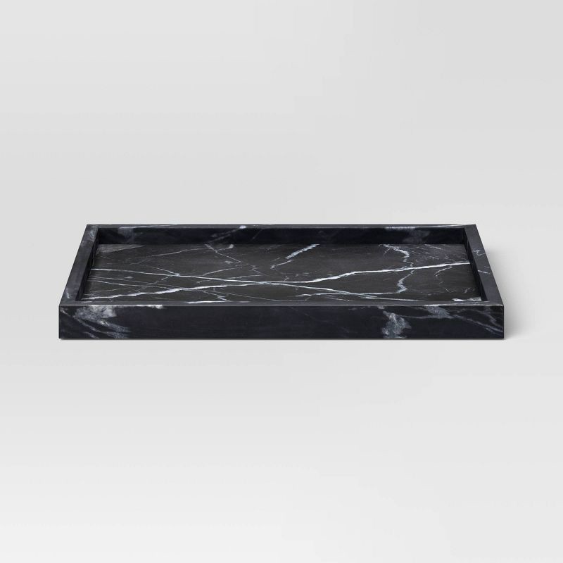 slide 1 of 3, Marble Rectangle Tray Black - Threshold™: Elegant Home Decor, Raised Sides, Tabletop Display, 1 ct