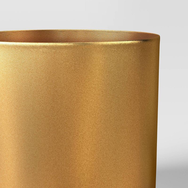 slide 3 of 3, Brass Planter Gold - Threshold™: Iron Round Bud Vase, Watertight, Tabletop Decor, Spot Clean, 4" H x 4.38" W, 1 ct