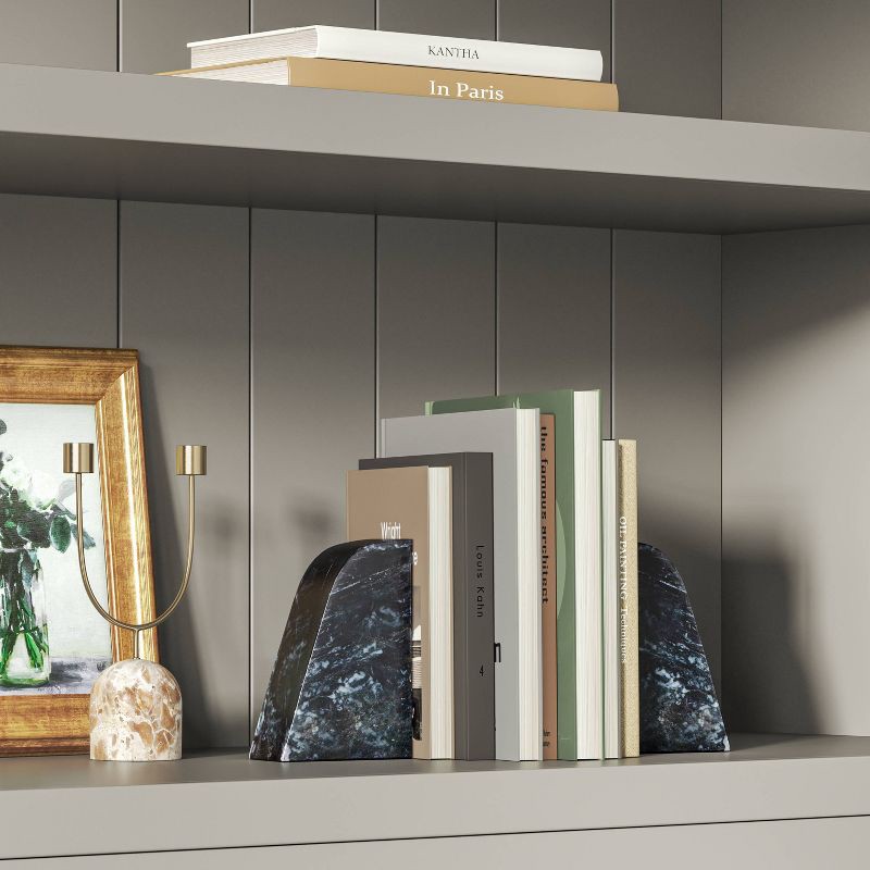 slide 2 of 3, 2pc Marble Bookends Black - Threshold™: Elegant Support for Tabletop & Shelf Organization, 2 ct