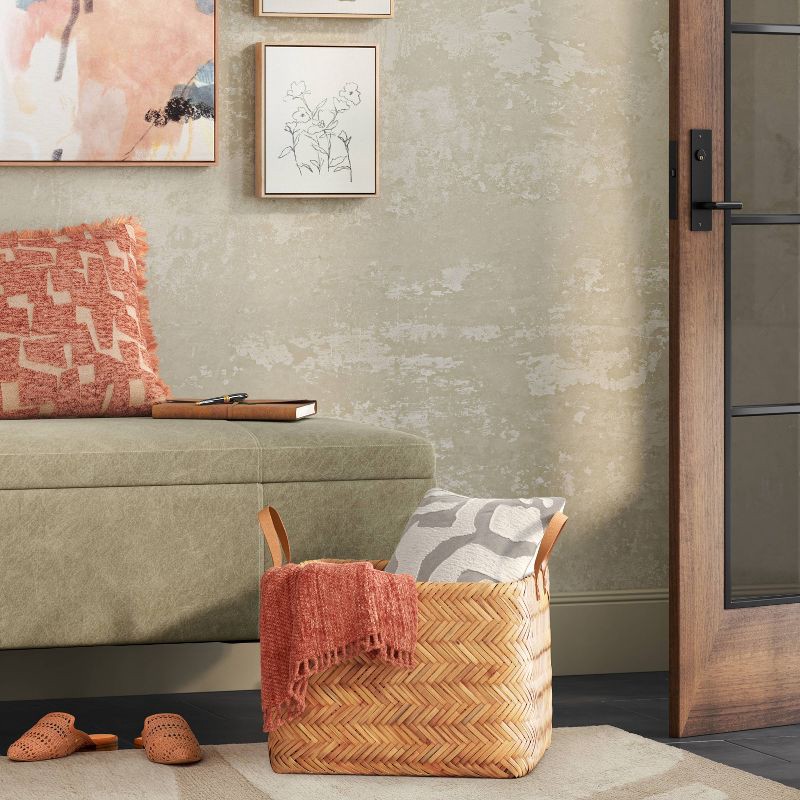 slide 2 of 3, Herringbone Weave Cube Basket - Threshold™: Rattan Rectangular Storage, Air Dry Care, 11"x14.2"x13", 1 ct