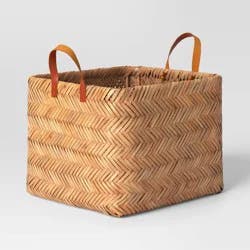 Herringbone Weave Cube Basket - Threshold™: Rattan Rectangular Storage, Air Dry Care, 11"x14.2"x13"