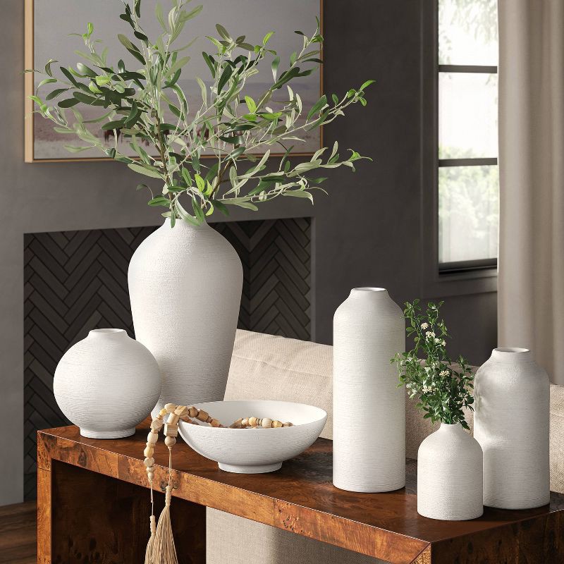 slide 4 of 4, Modern Textured Ceramic Round Vase White - Threshold™: Elegant Bud Vase for Tabletop, Spot Clean, 7.75" Height, 1 ct