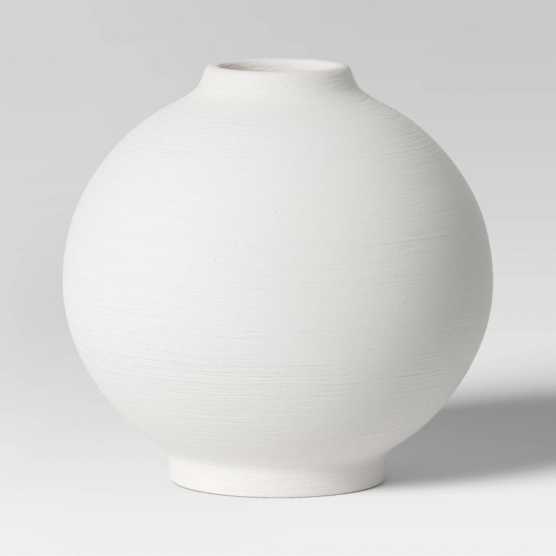 slide 1 of 3, Ceramic Round Textured Vase White - Threshold™: Elegant Bud Vase for Tabletop, Spot Clean, 7.75" Height, 1 ct