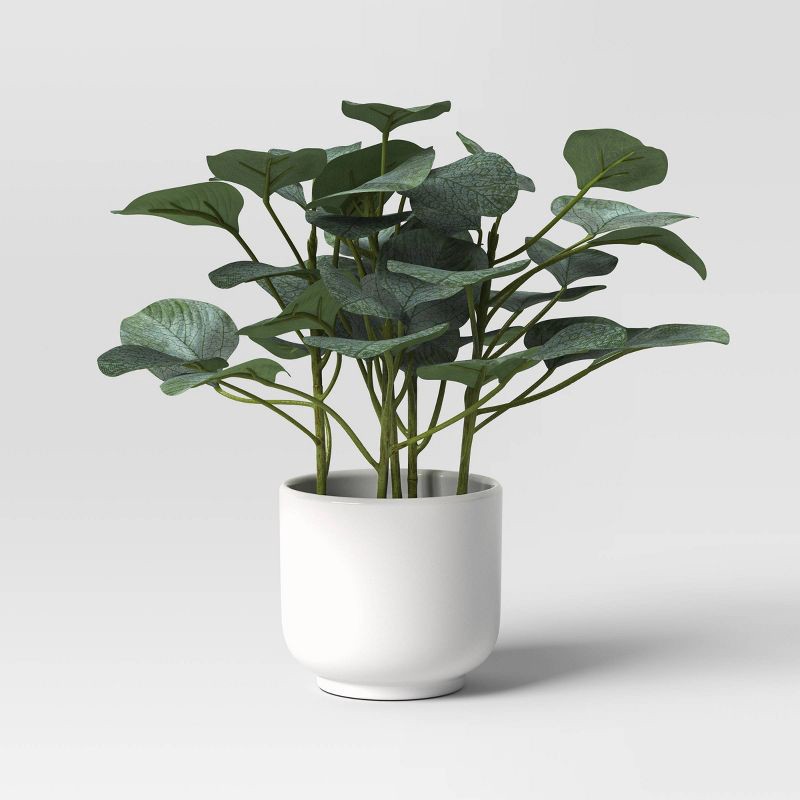 slide 1 of 4, Artificial Eucalyptus Plant - Threshold™: Indoor Greenery Decor, 10" Tall, White Pot, 1 ct