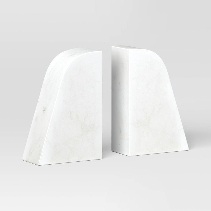 slide 1 of 3, 2pc Marble Bookends White - Threshold™: Elegant Support for Books, Sturdy & Easy to Clean, 2 ct