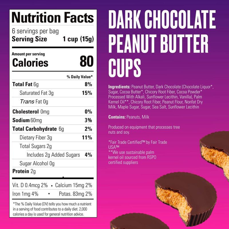 slide 8 of 10, SkinnyDipped Dark Chocolate Peanut Butter Cups - 3.17oz, 3.17 oz