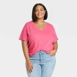 Women's Short Sleeve V-Neck T-Shirt - Ava & Viv Pink 3X