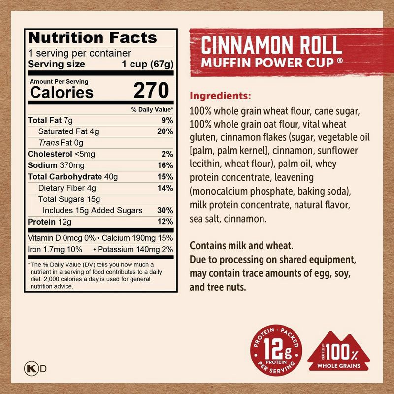 slide 3 of 8, Kodiak Cakes Kodiak Protein-Packed Cinnamon Roll Muffin Power Cup - 2.36oz, 2.36 oz