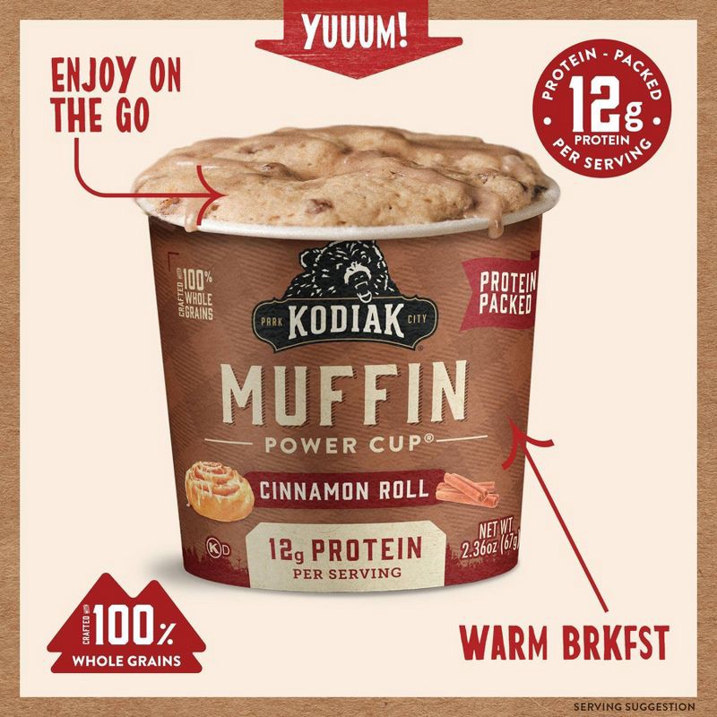slide 5 of 8, Kodiak Cakes Kodiak Protein-Packed Cinnamon Roll Muffin Power Cup - 2.36oz, 2.36 oz