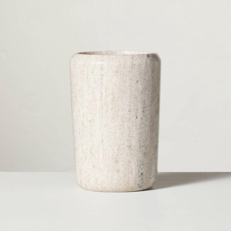 slide 1 of 3, Hearth & Hand with Magnolia Marble Utensil Storage Warm Beige - Hearth & Hand™ with Magnolia: Kitchen Island Organizer, Countertop Crock, 1 ct