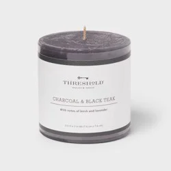 3" x 3" Pillar Candle Charcoal and Black Teak - Threshold™: Paraffin Wax, 35hr Burn Time