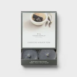 12pk Tealight Candles Charcoal and Black Teak - Threshold™: Scented, 4hr Burn Time, Paraffin & Palm Wax