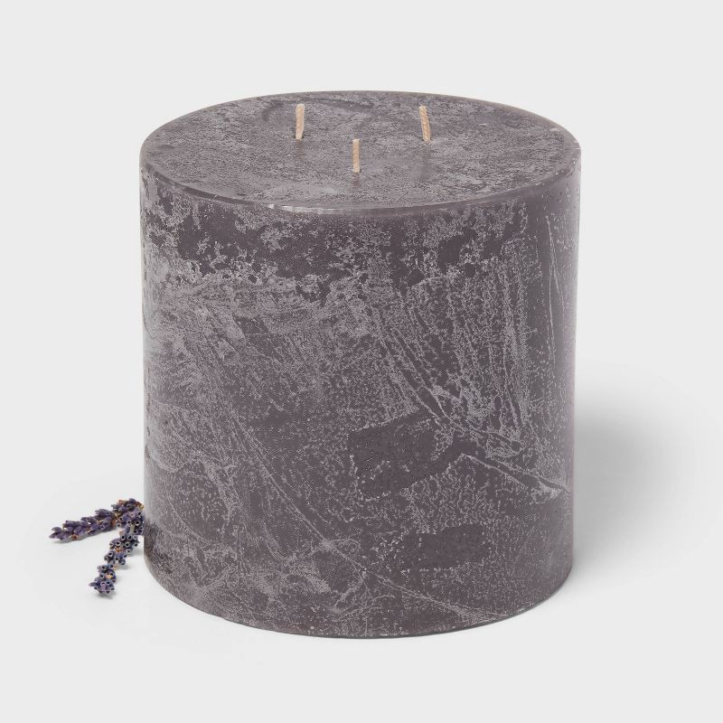 slide 2 of 2, 6"x6" 3-Wick Pillar Candle Charcoal and Black Teak - Threshold™: Long Burn Time, Home Ambiance, 1 ct