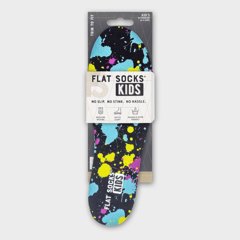 slide 1 of 4, Kids' FLAT SOCKS No Show Cushioned Socks - One Size Fits Most Paint Splatter: Trim to Size, Foot Odor Control, 1 ct